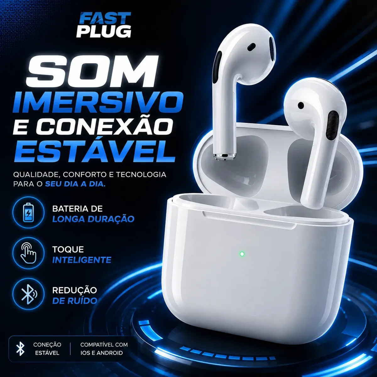 Fone De Ouvido Bluetooth Bateria de Longa Duração Pro 4 Branco - Imagem 4 de 6